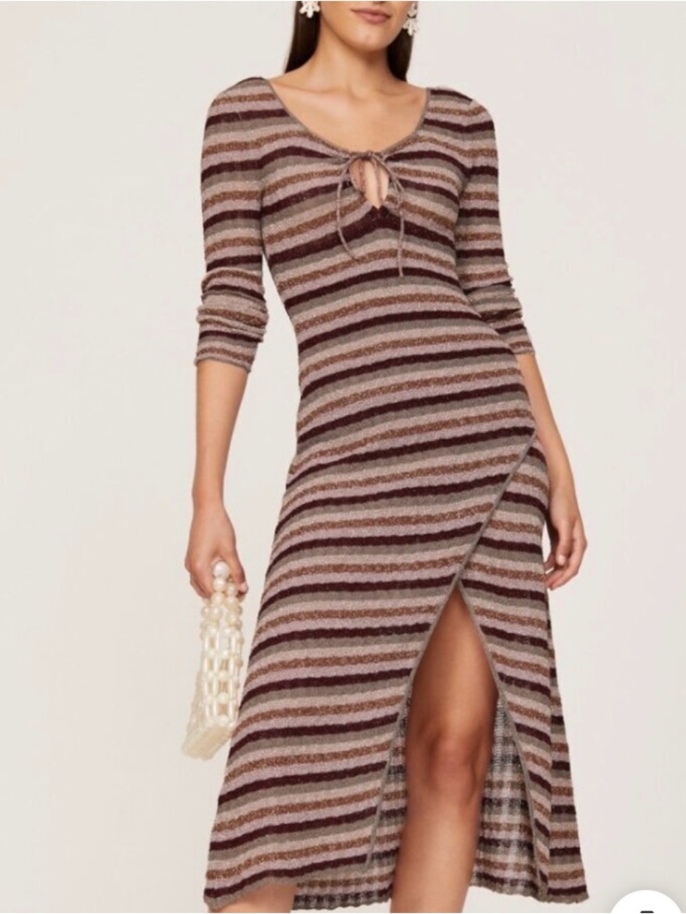 Misa Los Angeles Striped Knit Midi Dress in Brown & Cream